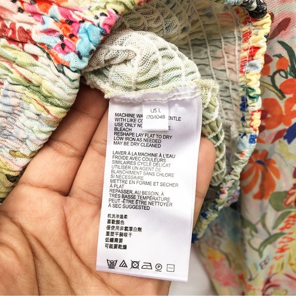 ANTHROPOLOGIE | ROUEN SMOCKED MULTI COLOR FLORAL LONG SLEEVE BLOUSE SIZE LARGE - Picture 8 of 10